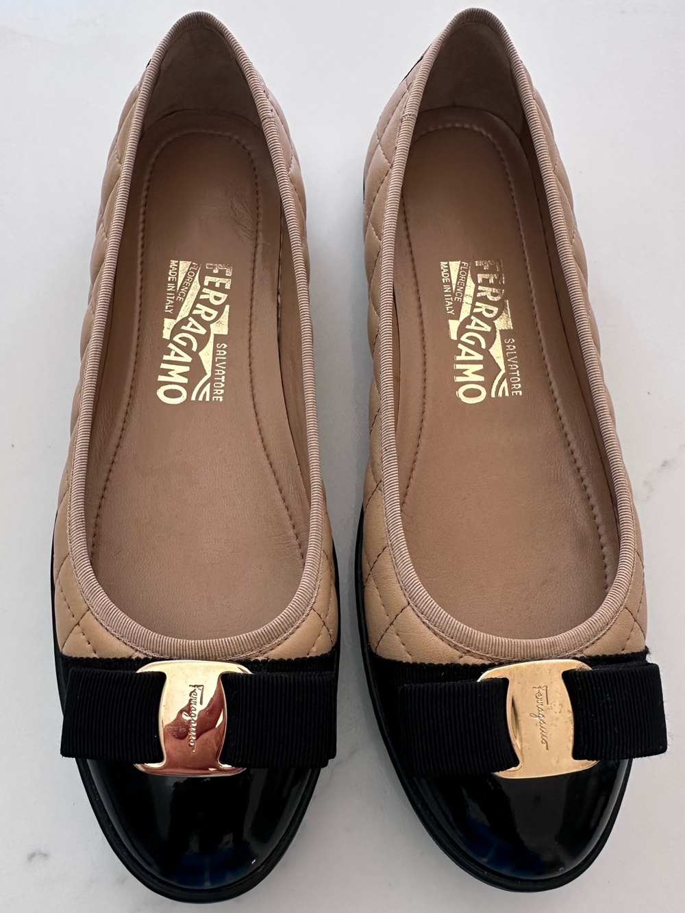 Ferragamo Quilted Bow Ballet Flat sz8